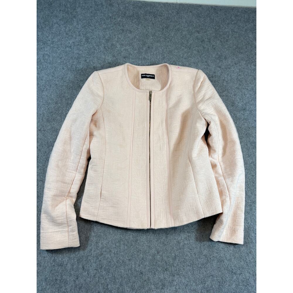 Karl Lagerfeld Jacket Womens 6 Beige Full Zip Jacquard Stretch Career Corpcore